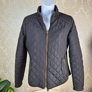 Active USA Size Small Black Quilted Puffy Jacket Mandarin Collar Front Zip EUC